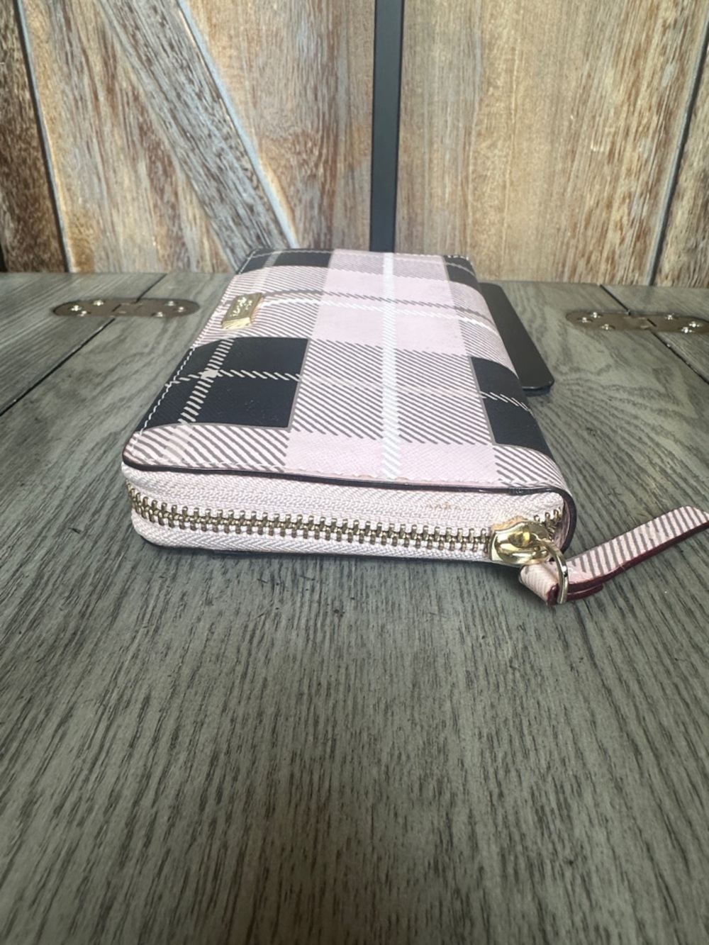 kate spade Pink and Black Plaid Zip Wallet - Picture 3 of 11